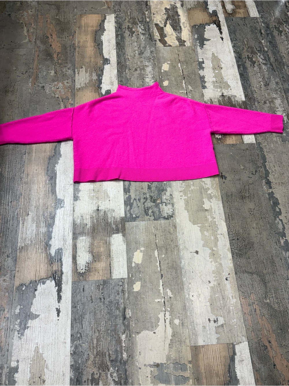 Pilcro Hot Pink Cropped Women's 100% Cashmere Sweater - mock-Neck
